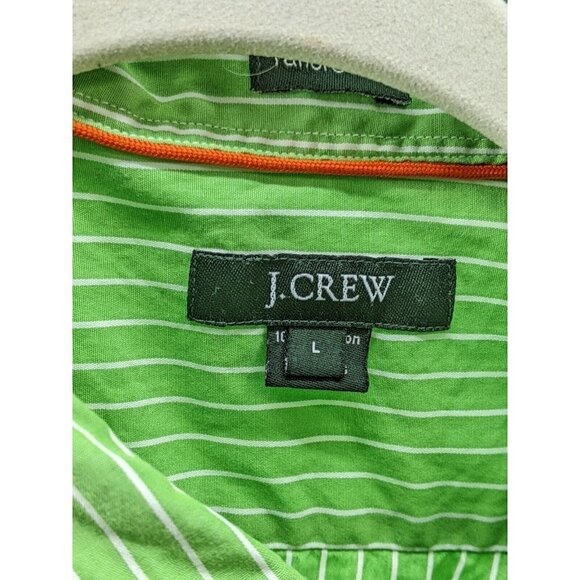 J Crew Tailored Fit Button Shirt Men's Large Green White Stripe Long Sleeve - Picture 3 of 8